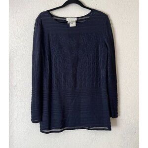 Vintage Escada Margaretha Ley New Wool Blend Jacquard Knit Sweater Top 40 Navy